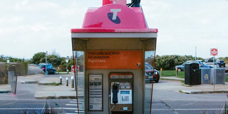 colorful payphone on great ocean road apollo bay