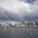 drone shot of sydney under a gloomy sky