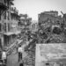 wrecked buildings in a neighborhood