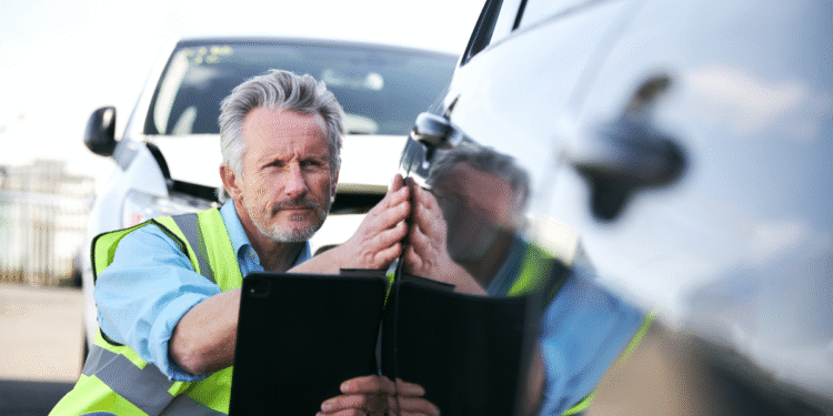man assessing car