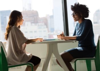 two women talking