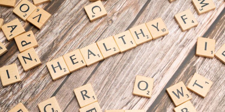 the word healthy spelled out in scrabble letters